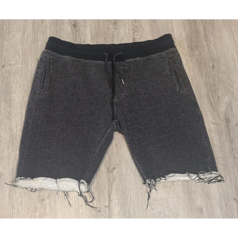 True Religion‎ Mens Cut-Off Sweat Shorts Black White Knit Horseshoe Logo Medium